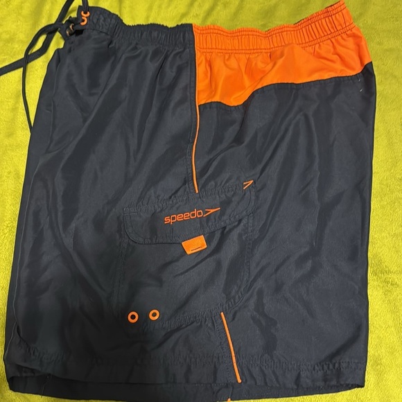 2pk Men’s Speedo Swim Trunks Sz XXL Black & Orange Navy & Royal Pockets and Mesh - Picture 5 of 5